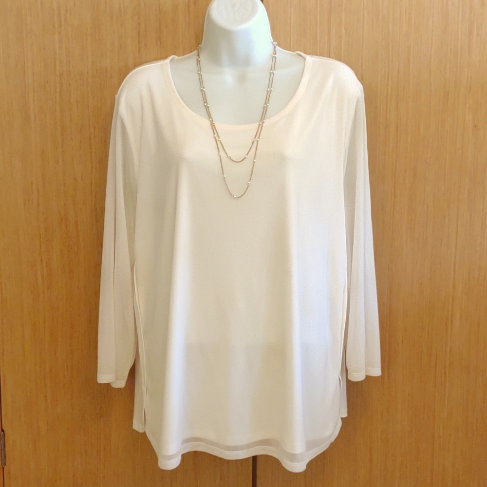 LS Antique White W/Gold Sequins Top SZ 3 By Chico's
